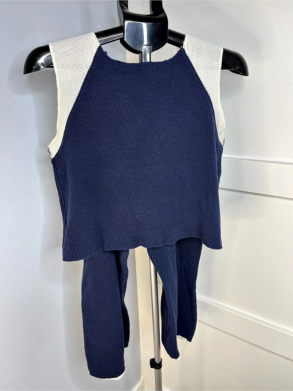 Fitigues Two-Piece Ribbed Set in Blue & White Size Medium